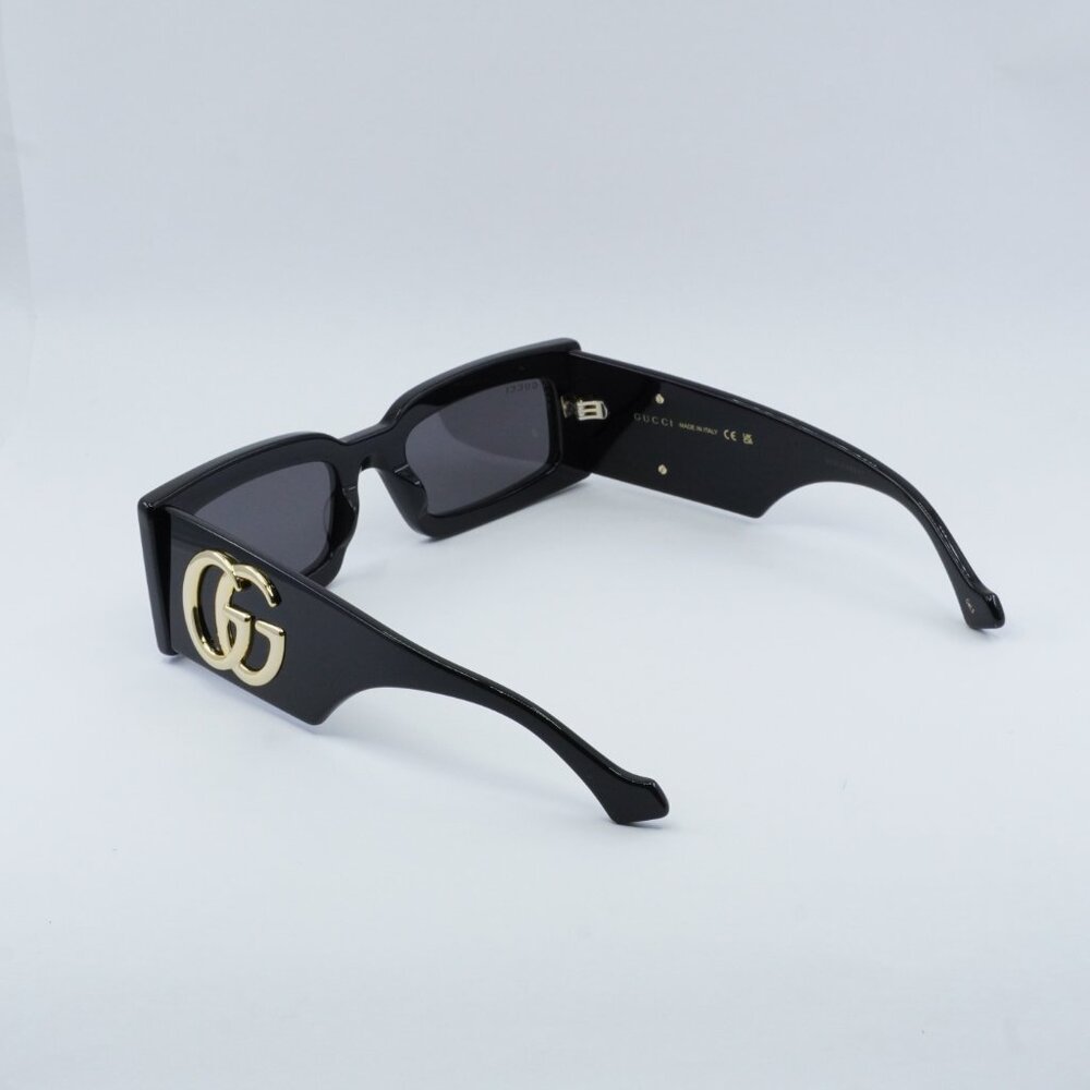 Gucci GG1425S 001 Sunglasses Black Rectangle Frame, Grey Lenses - Picture 11 of 12